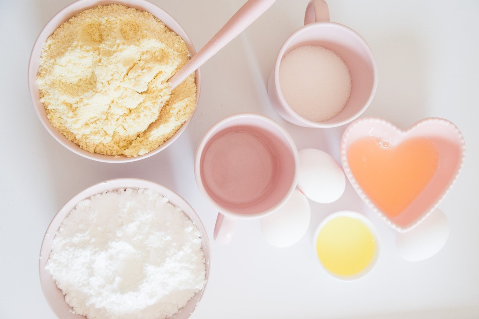 Measured dry ingredients for a macaron batch