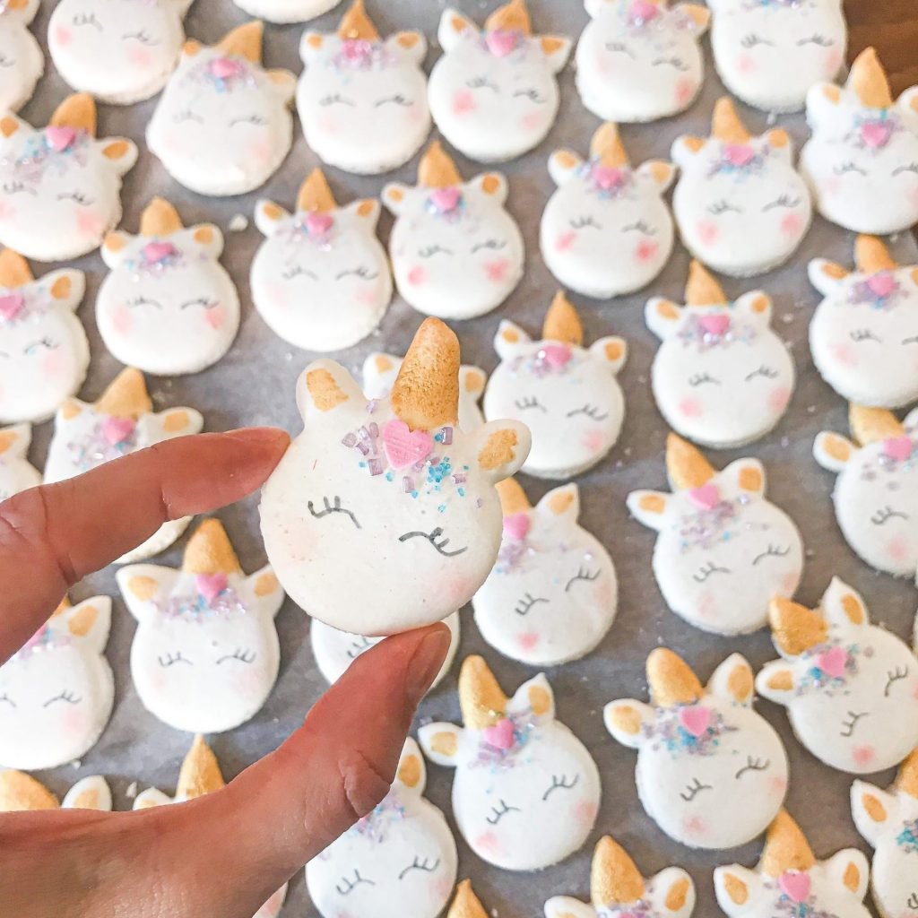 Unicorn macarons gold horn nonpareils cute macarons