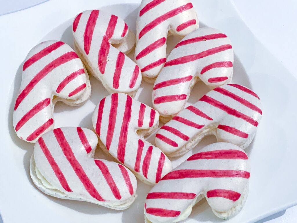 Striped Candy Cane Macarons