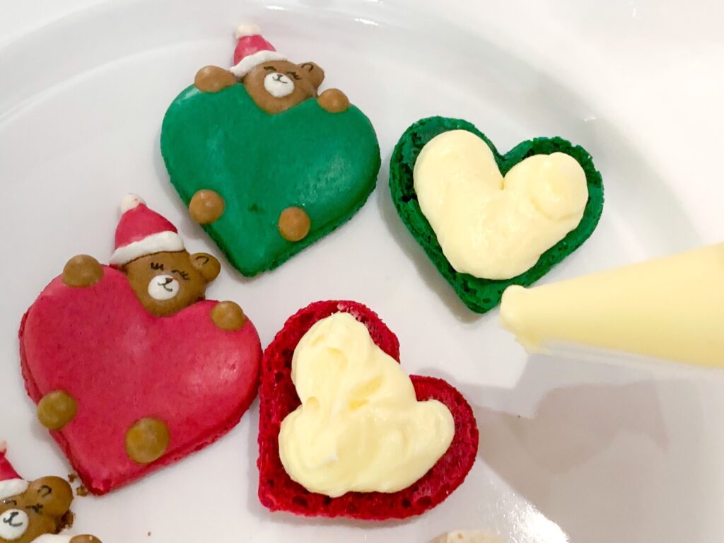 Cute Heart Shaped Christmas Macarons Bear Santa hat