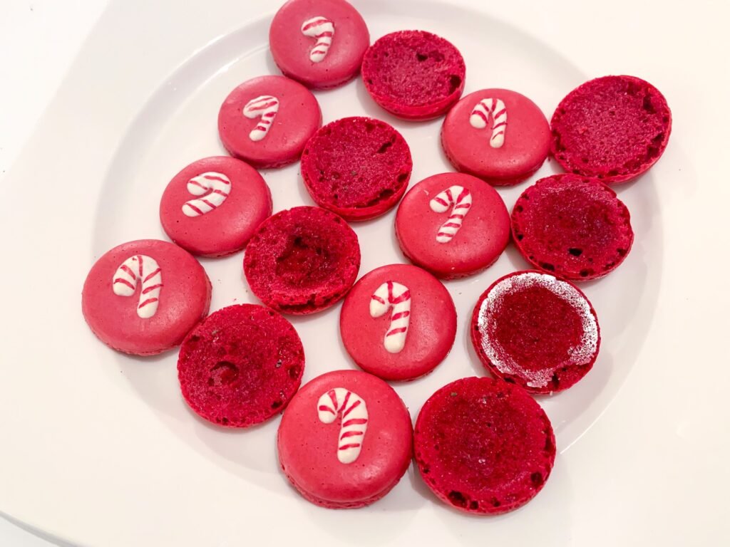 Red Candy Cane Christmas Macarons Shells