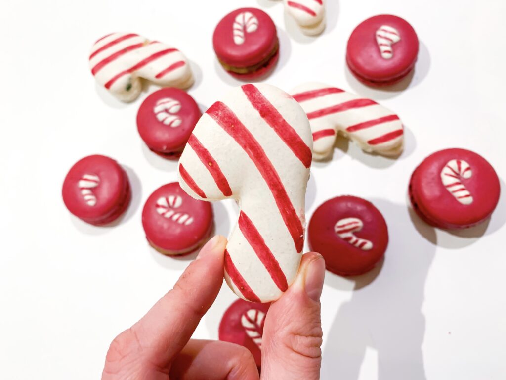 Candy Cane Shaped White Red Stripes Macarons Christmas