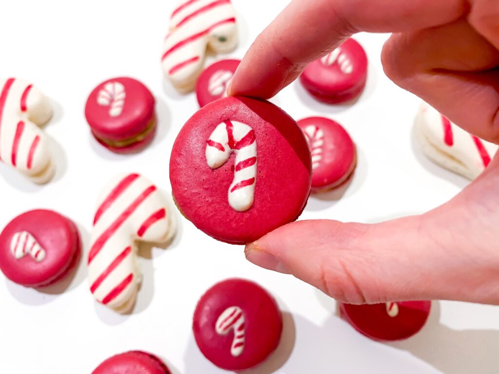 Red Candy Cane Christmas Macarons Shells