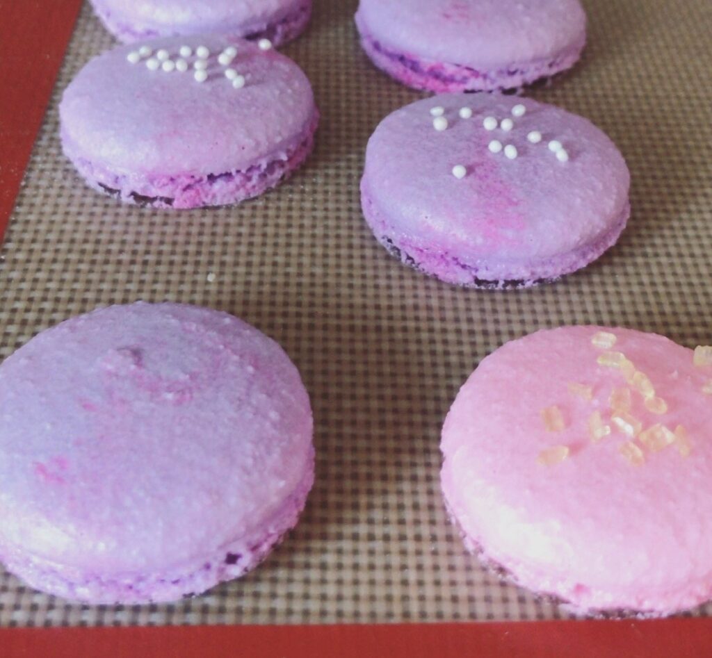 Failed purple grainy macaron shells