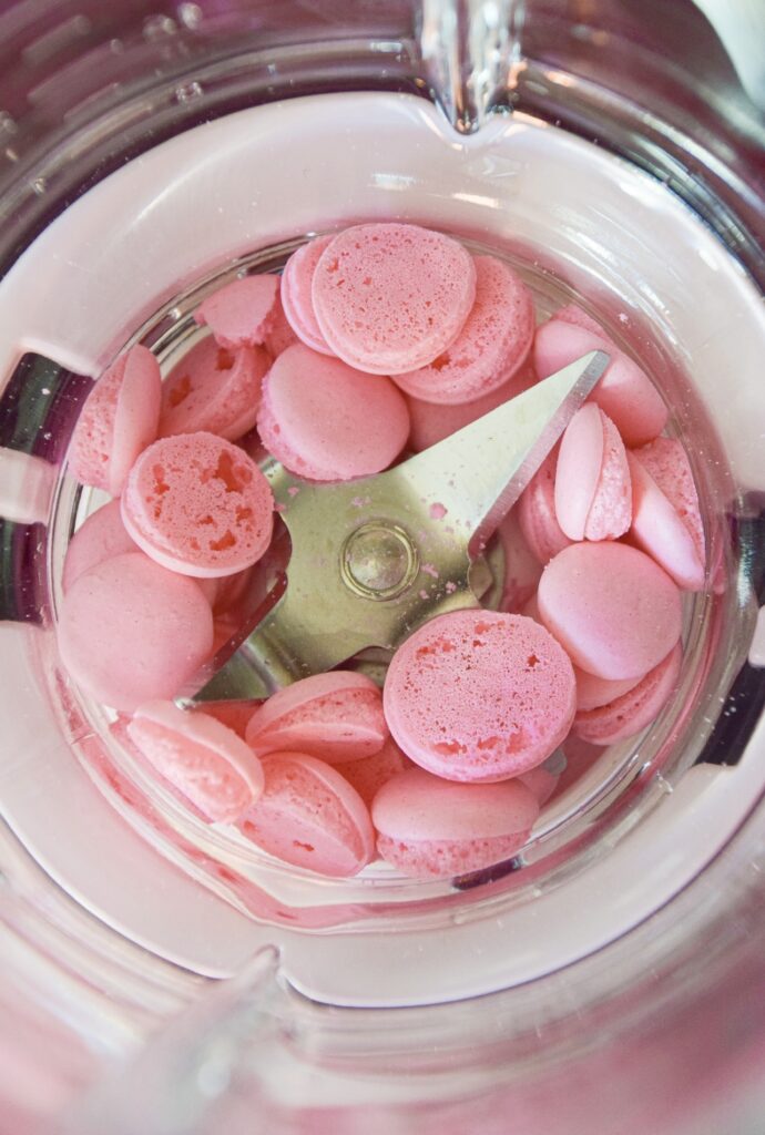 Blending pink failed and cracked macarons with KitchenAid blender