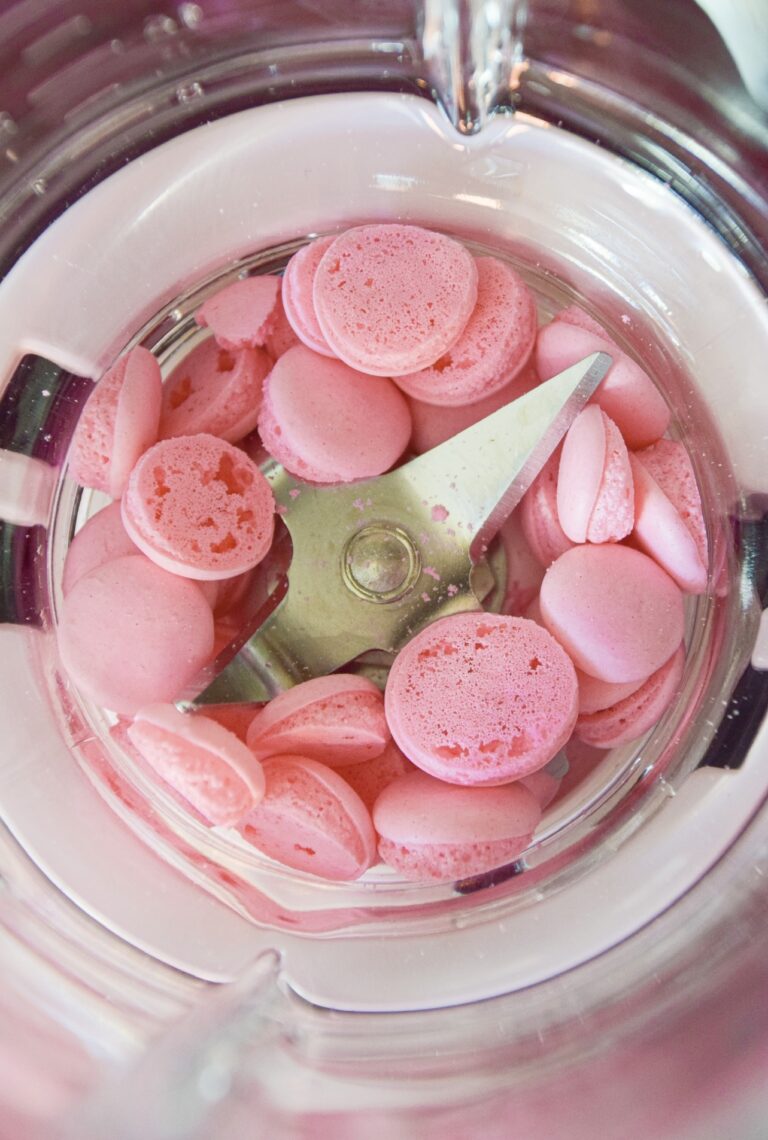 Pink macarons in blender